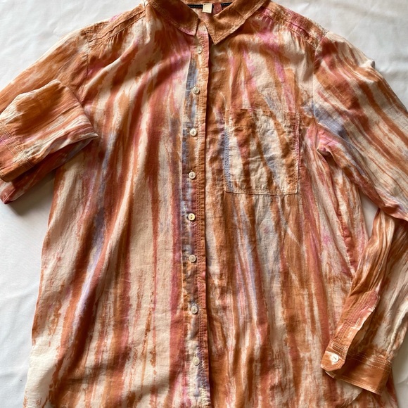 Anthropologie button down shirt. Cool tie dye multi color. 100% cotton size M. - Picture 6 of 7
